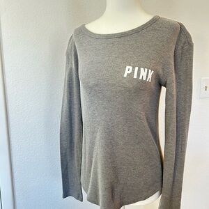 PINK Victoria's Secret Ribbed Long Sleeve Top in Gray